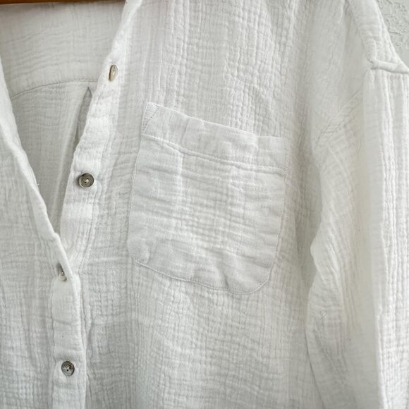 Lola River Shirt Womens S Button Up L/S Double Cloth Gauze Top Pocket Peasant - Picture 3 of 12